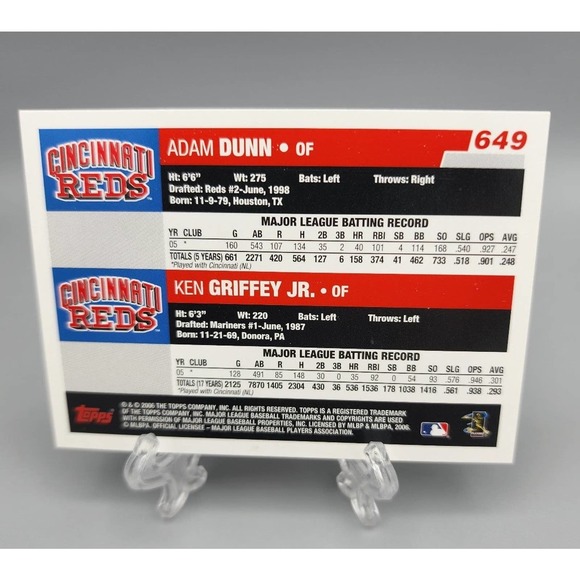 Ken Griffey Jr & Adam Dunn, Cincinnati Reds, 2006, #649 Baseball Card - Picture 2 of 2